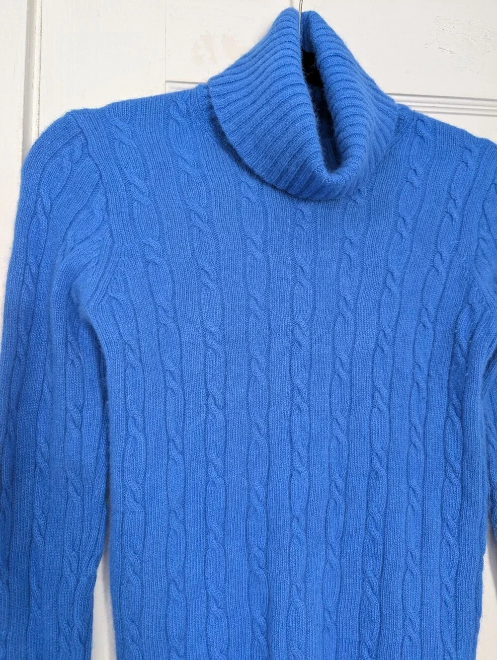 J.Crew Blue Cable Knit Turtleneck Sweater Merino Wool Angora Cashmere Women's S